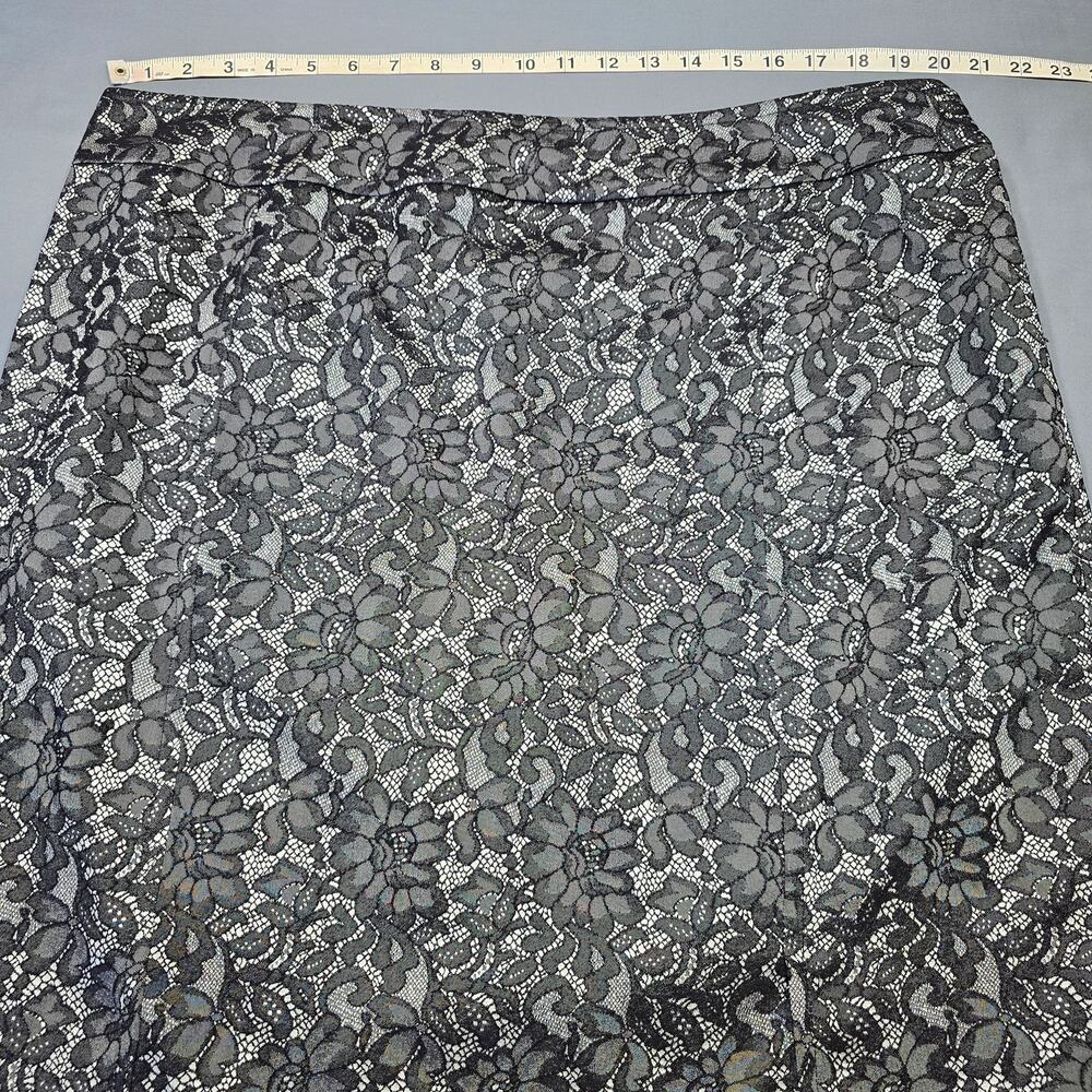 Worthington Black Mini Skirt Size 18 Stretch Floral Lace Slit Womens Aline Lined - Picture 6 of 8